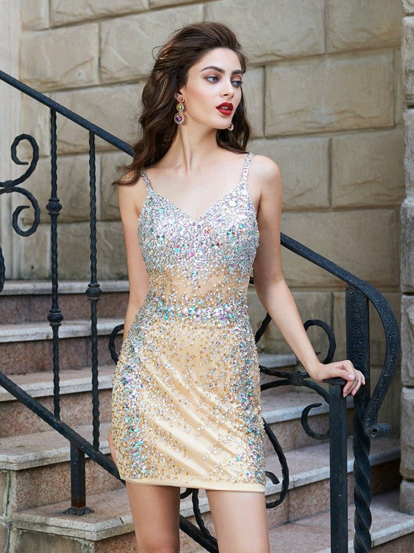 Sheath/Column Sleeveless Spaghetti Straps Net Sequin Short/Mini Homecoming Dresses Madilynn Dresses