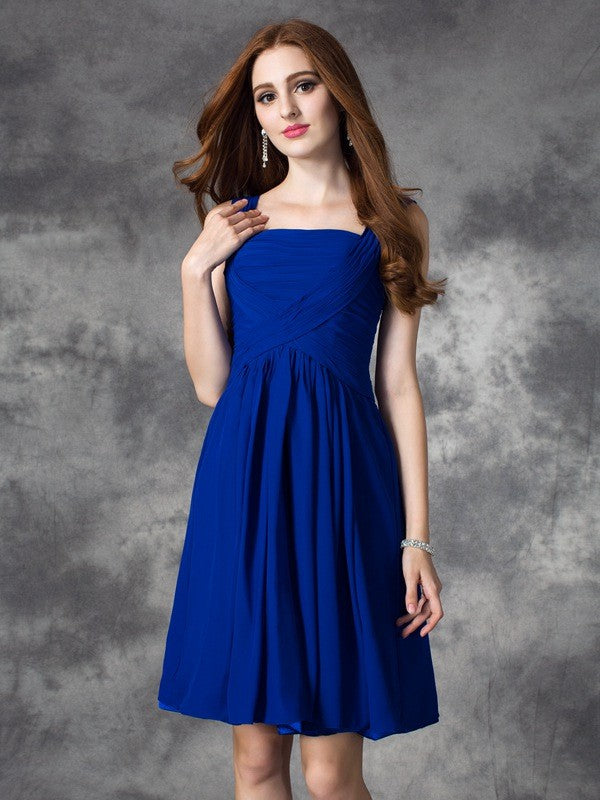 Chiffon Amirah Homecoming Dresses A-Line/Princess Square Ruffles Sleeveless Short Dresses