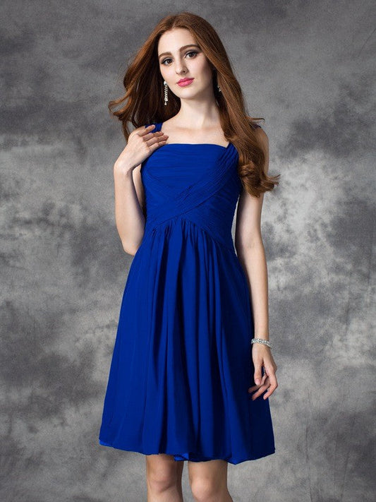 Chiffon Amirah Homecoming Dresses A-Line/Princess Square Ruffles Sleeveless Short Dresses