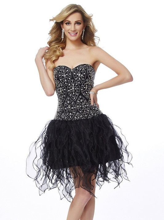 Sheath/Column Sweetheart Sara Homecoming Dresses Sleeveless Beading Short Organza