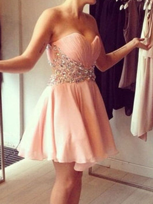 A-Line/Princess Sleeveless Sweetheart Beading Short/Mini Homecoming Dresses Tiana Chiffon Dresses