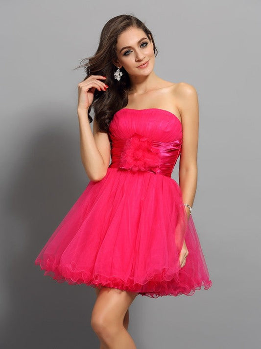 A-Line/Princess Sweetheart Sash/Ribbon/Belt Sleeveless Short Elastic Woven Dresses Cocktail Satin Rylie Homecoming Dresses