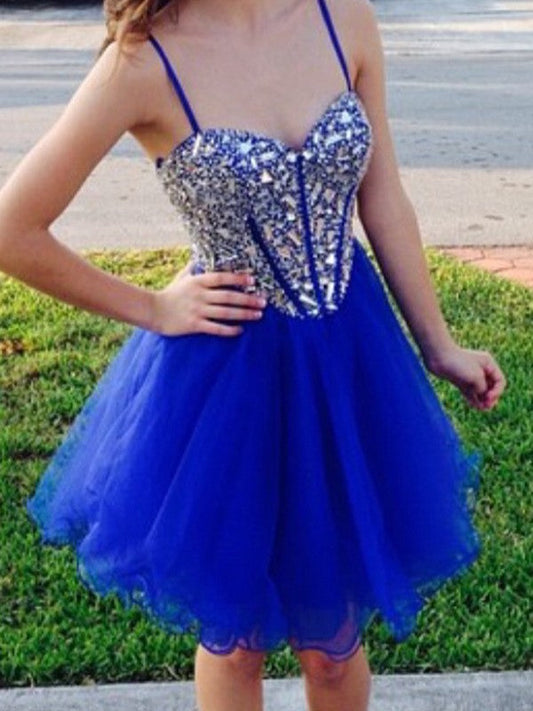 A-Line/Princess Sleeveless Sweetheart Beading Tulle Kierra Homecoming Dresses Short/Mini Dresses
