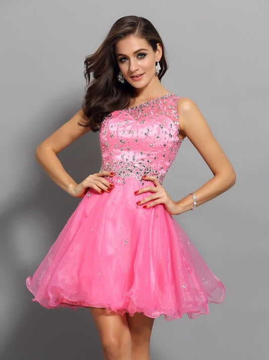 A-Line/Princess One-Shoulder Ruffles Sleeveless Short Samantha Cocktail Homecoming Dresses Organza Dresses