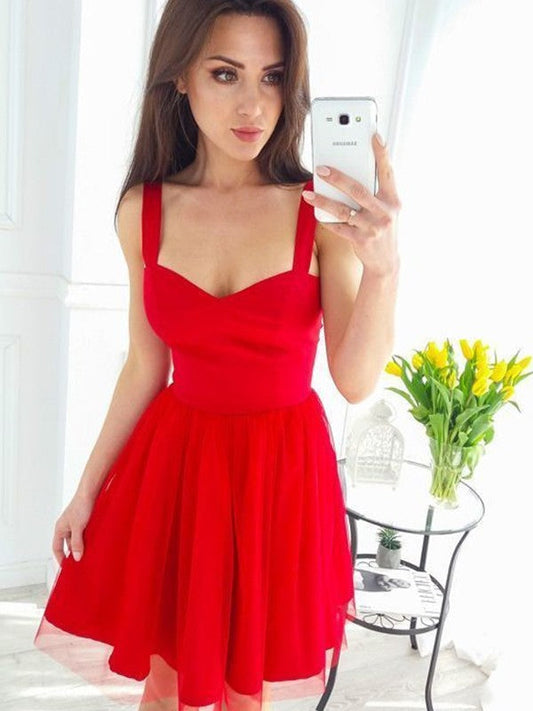 A-Line/Princess Sleeveless Straps Tulle Ruffles Short/Mini Homecoming Dresses Mildred Dresses