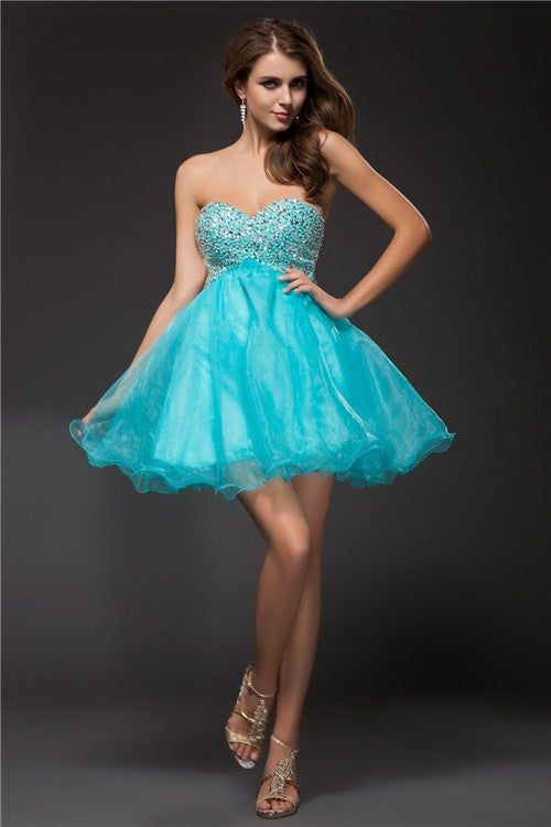 A-Line/Princess Karla Homecoming Dresses Cocktail Sweetheart Sleeveless Beading Short Organza Dresses