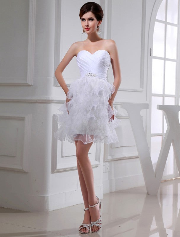 Martha Satin Homecoming Dresses Cocktail A-Line/Princess Beading Sweetheart Sleeveless Short Organza Dresses