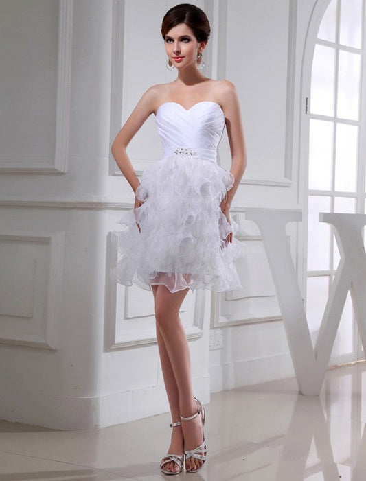 Martha Satin Homecoming Dresses Cocktail A-Line/Princess Beading Sweetheart Sleeveless Short Organza Dresses