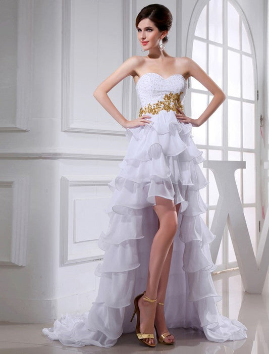 A-Line/Princess Beading Sweetheart Sleeveless High Low Cocktail Homecoming Dresses Angelina Chiffon Applique Dresses