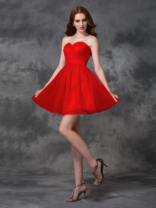 A-Line/Princess Sweetheart Ruffles Homecoming Dresses Cocktail Genevieve Sleeveless Short Net Dresses