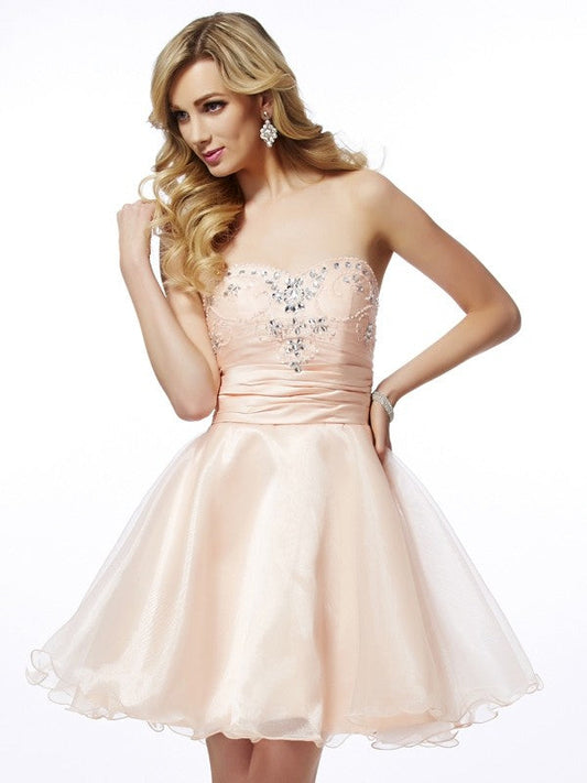 A-Line/Princess Sweetheart Sleeveless Beading Homecoming Dresses Adyson Short Tulle