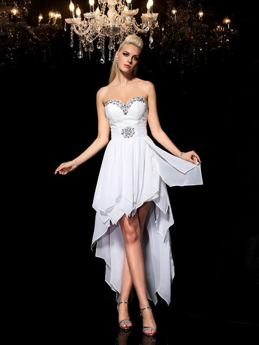 A-Line/Princess Sweetheart Beading Sleeveless Cocktail Chiffon Mariana Homecoming Dresses High Low Dresses