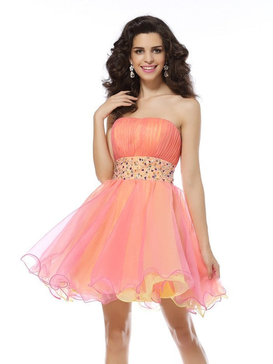 A-Line/Princess Strapless Beading Sleeveless Cocktail Kate Homecoming Dresses Short Organza Dresses