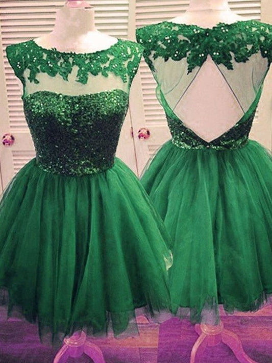A-Line/Princess Bateau Sleeveless Tulle Applique Short/Mini Dresses Mariah Homecoming Dresses