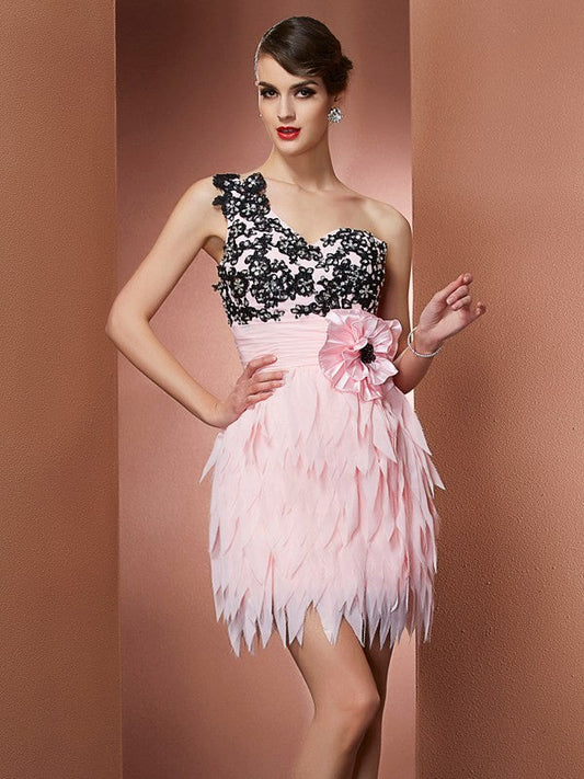 Kaylyn Homecoming Dresses Chiffon A-Line/Princess One-Shoulder Sleeveless Hand-Made Flower Short