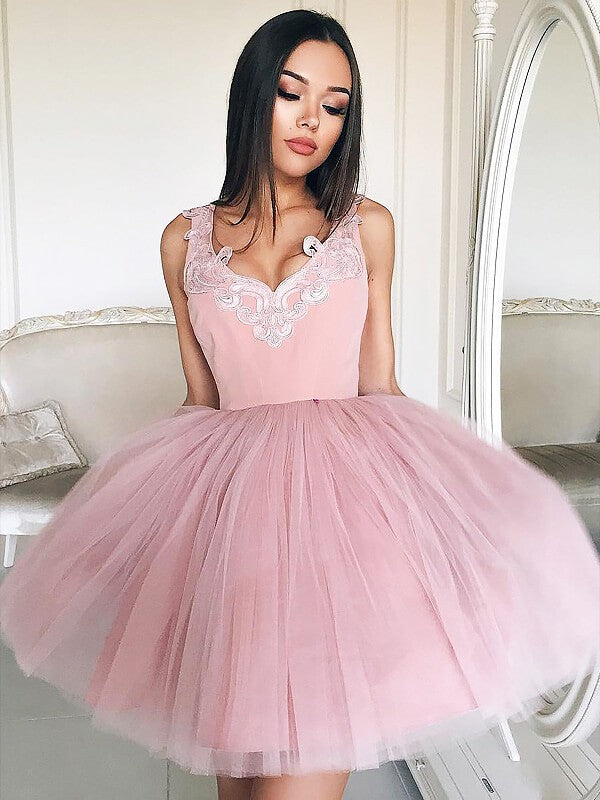 Ingrid Homecoming Dresses A-Line/Princess V-Neck Sleeveless Tulle Short/Mini Dresses