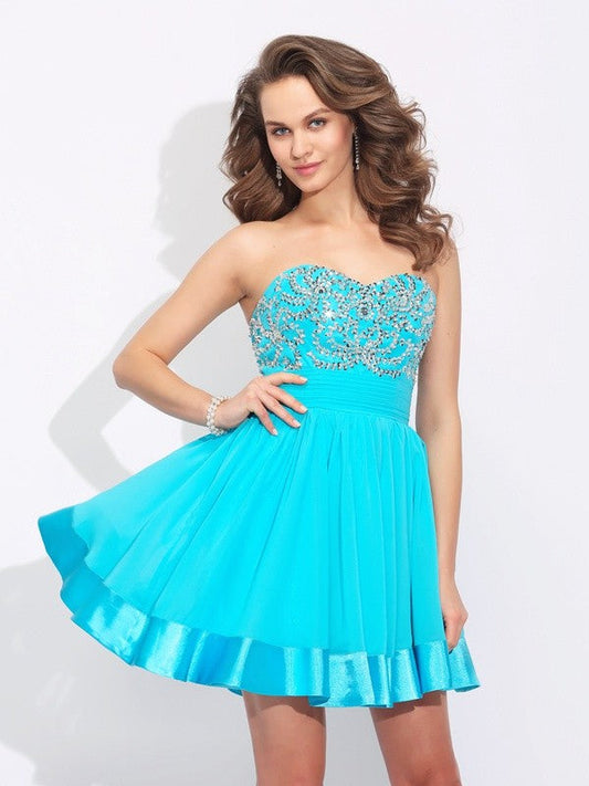 A-Line/Princess Sweetheart Ruffles Sleeveless Jimena Chiffon Homecoming Dresses Short Dresses