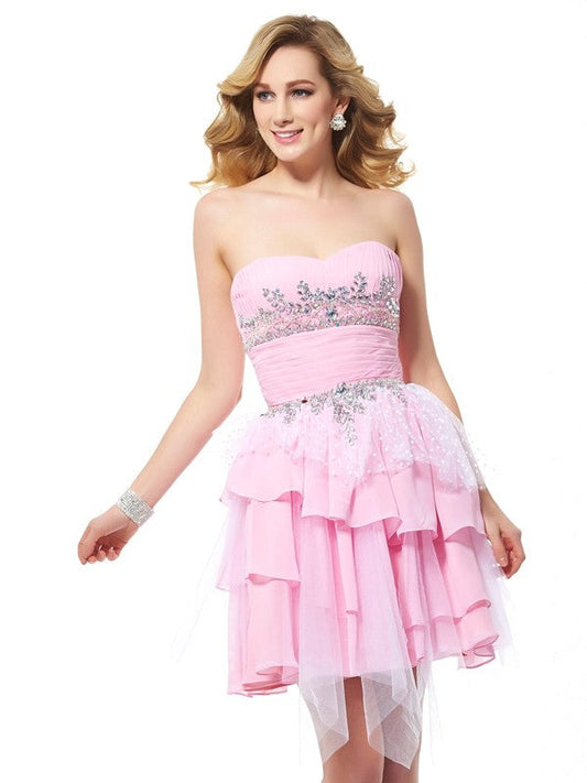 A-Line/Princess Chiffon Homecoming Dresses Sarai Sweetheart Sleeveless Beading Short