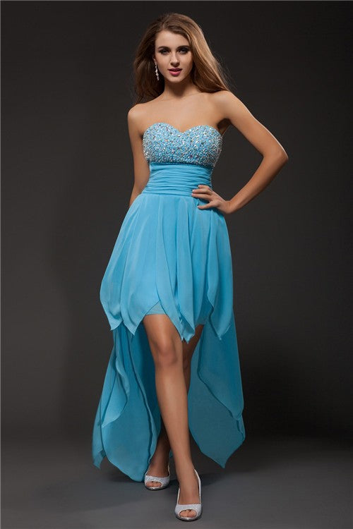 A-Line/Princess Sweetheart Beading Sleeveless Chiffon Alice Cocktail Homecoming Dresses High Low Dresses