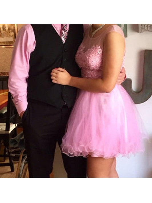 A-Line/Princess Sleeveless Scoop Applique Tulle Amber Homecoming Dresses Short/Mini Dresses