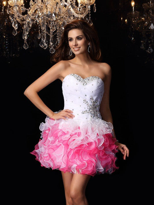 Ashanti Cocktail Homecoming Dresses A-Line/Princess Sweetheart Ruffles Sleeveless Short Organza Dresses