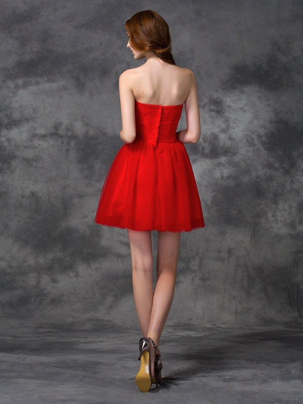 A-Line/Princess Sweetheart Ruffles Homecoming Dresses Cocktail Genevieve Sleeveless Short Net Dresses