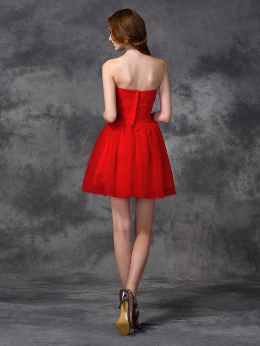 A-Line/Princess Sweetheart Ruffles Homecoming Dresses Cocktail Genevieve Sleeveless Short Net Dresses