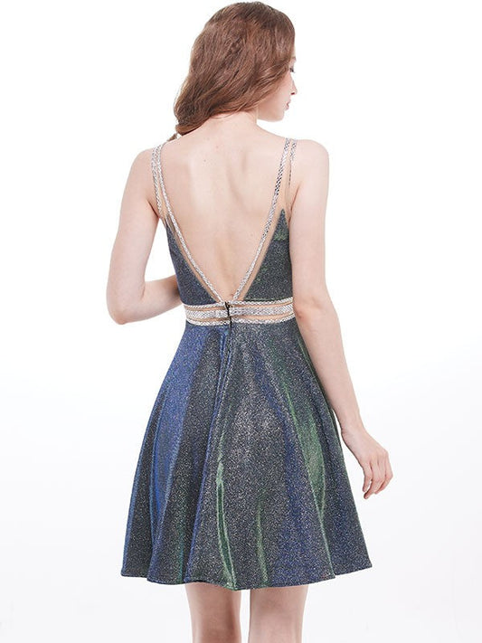 A-Line/Princess V-Neck Sequins Beading Sleeveless Marie Homecoming Dresses Short/Mini Dresses