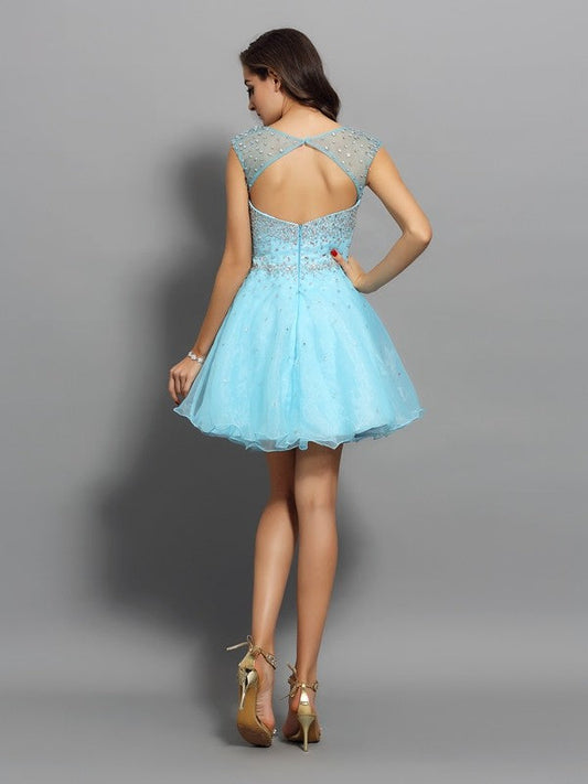 A-Line/Princess Scoop Beading Sleeveless Short Organza Anika Homecoming Dresses Cocktail Dresses