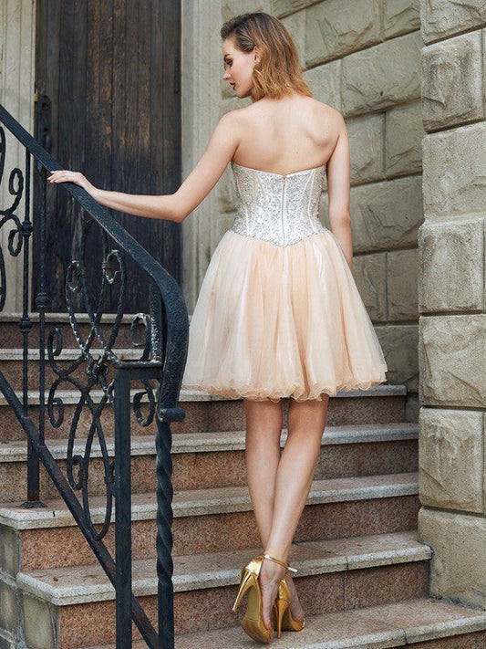 A-Line/Princess Halter Sleeveless Beading Net Short/Mini Homecoming Dresses Johanna Dresses