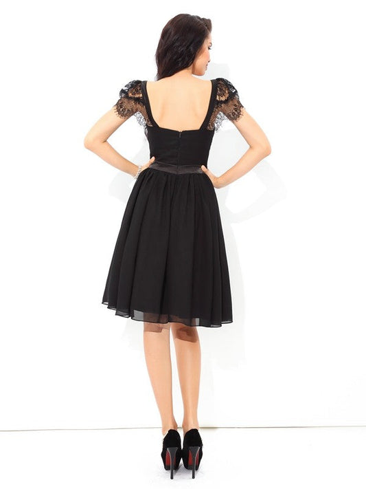 A-Line/Princess Straps Pleats Sleeveless Short Homecoming Dresses Chiffon Cocktail Tianna Dresses