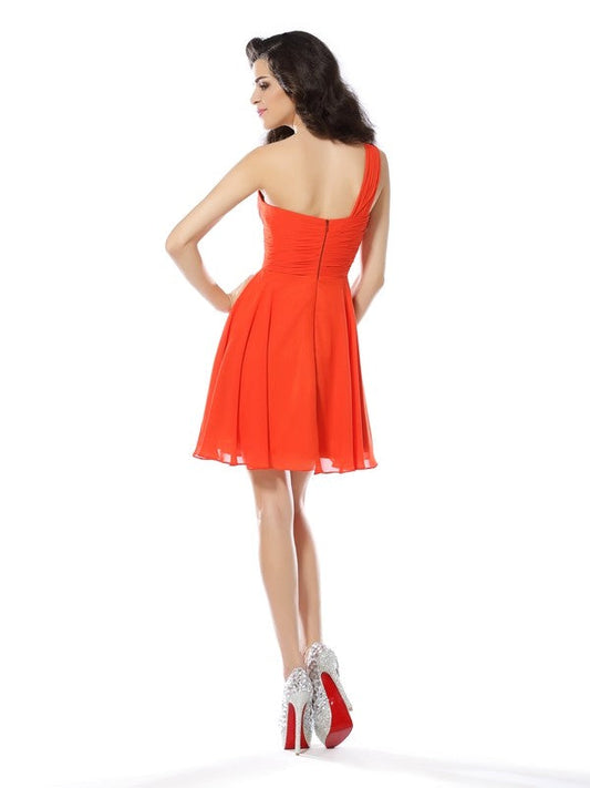 A-Line/Princess One-Shoulder Beading Sleeveless Pamela Homecoming Dresses Cocktail Chiffon Short Dresses