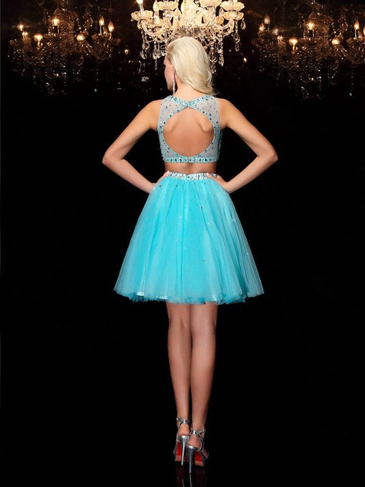 A-Line/Princess Scoop Rhinestone Sleeveless Short Net Dresses Homecoming Dresses Viola