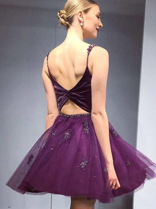 A-Line/Princess Sleeveless Spaghetti Straps Tulle Beading Short/Mini Homecoming Dresses Denisse Two Piece Dresses