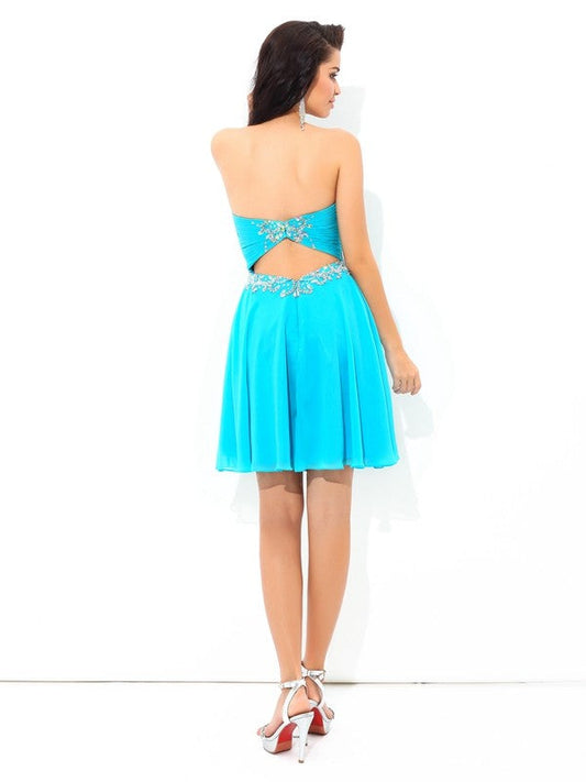 A-Line/Princess Sweetheart Pleats Sleeveless Short Dresses Chiffon Homecoming Dresses Susie Cocktail