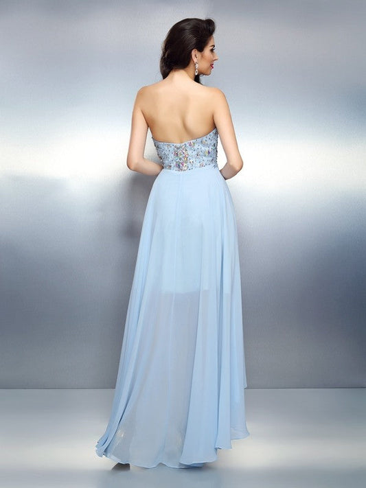 A-Line/Princess Sweetheart Ruffles Sleeveless High Low Dresses Makenzie Homecoming Dresses Chiffon Cocktail
