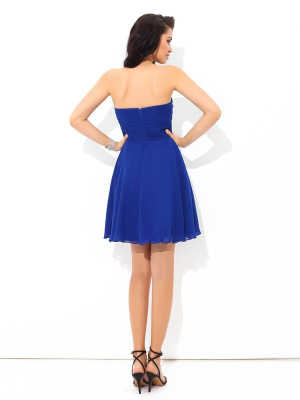 A-Line/Princess Sweetheart Cocktail Homecoming Dresses Chiffon Isabella Sleeveless Pleats Short Dresses