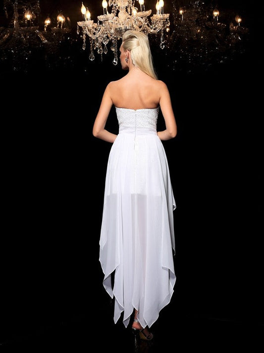 A-Line/Princess Sweetheart Beading Sleeveless Cocktail Chiffon Mariana Homecoming Dresses High Low Dresses