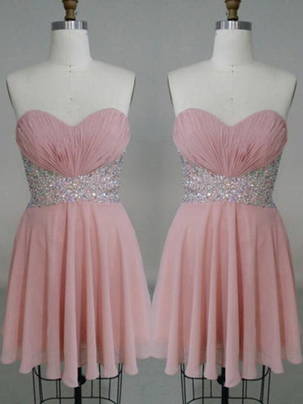 A-Line/Princess Sleeveless Sweetheart Beading Short/Mini Homecoming Dresses Tiana Chiffon Dresses
