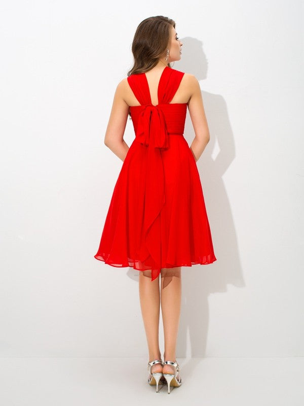 A-Line/Princess Straps Chiffon Cocktail Homecoming Dresses Mandy Pleats Sleeveless Short Dresses