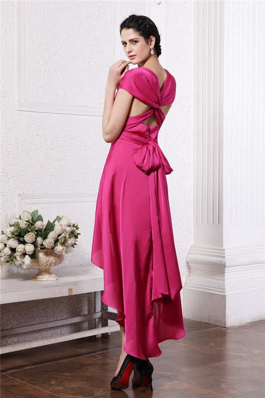 Sheath/Column Pleats Homecoming Dresses Winnie Chiffon Cocktail High Low Straps Damask Dresses