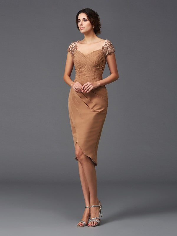 Sheath/Column Sweetheart Applique Homecoming Dresses Cocktail Jaslyn Chiffon Short Sleeves High Low Dresses
