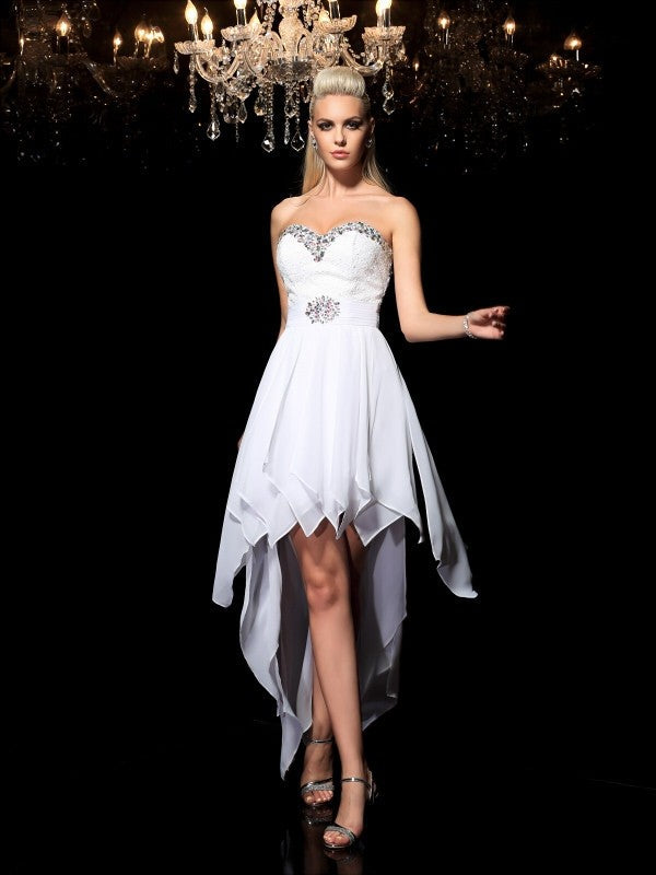 A-Line/Princess Sweetheart Beading Sleeveless Cocktail Chiffon Mariana Homecoming Dresses High Low Dresses