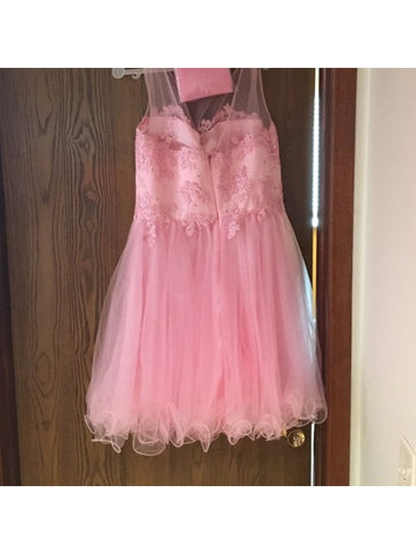 A-Line/Princess Sleeveless Scoop Applique Tulle Amber Homecoming Dresses Short/Mini Dresses