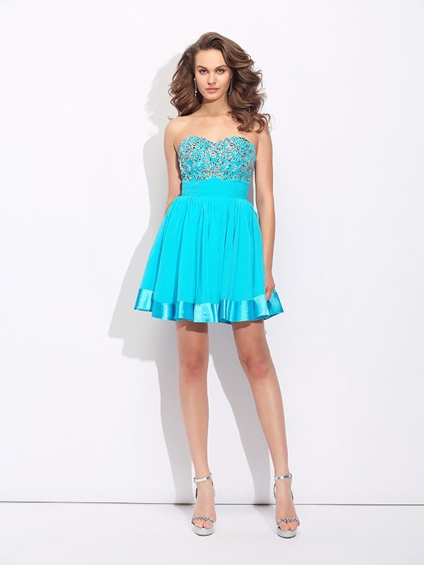 A-Line/Princess Sweetheart Ruffles Sleeveless Jimena Chiffon Homecoming Dresses Short Dresses