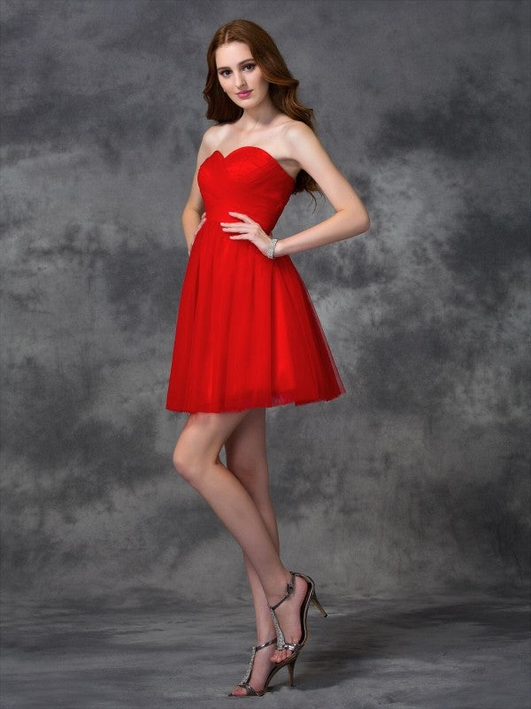 A-Line/Princess Sweetheart Ruffles Homecoming Dresses Cocktail Genevieve Sleeveless Short Net Dresses