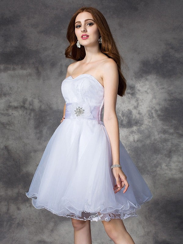 A-Line/Princess Sweetheart Ruffles Sleeveless Danika Homecoming Dresses Short Organza Dresses