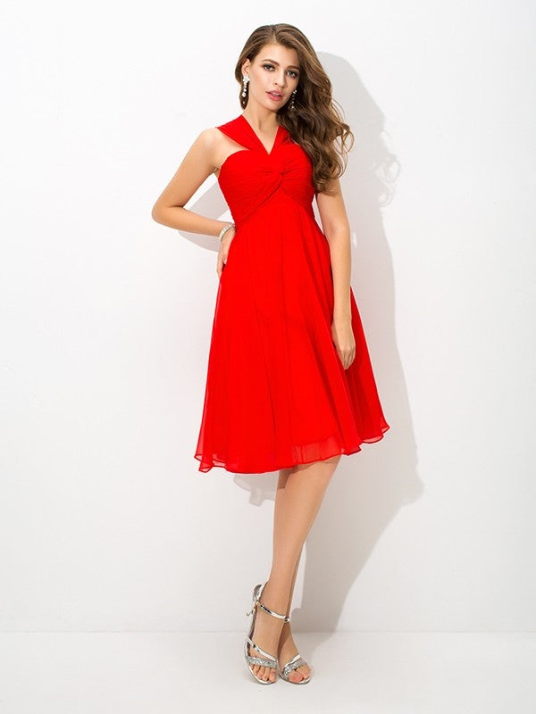 A-Line/Princess Straps Chiffon Cocktail Homecoming Dresses Mandy Pleats Sleeveless Short Dresses
