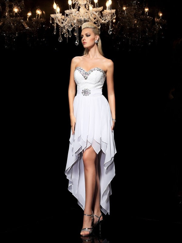 A-Line/Princess Sweetheart Beading Sleeveless Cocktail Chiffon Mariana Homecoming Dresses High Low Dresses