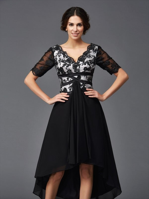 Lace Alexa Homecoming Dresses Chiffon A-Line/Princess V-Neck 1/2 Sleeves High Low Dresses